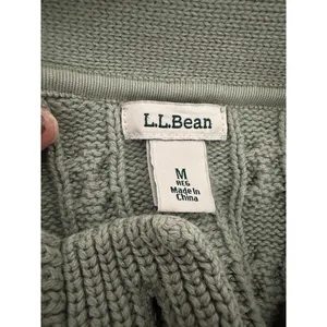 L.L. BEAN Cable Knit Button Cardigan Size Medium Green Fisherman‎ Chunky Preppy thumbnail 4