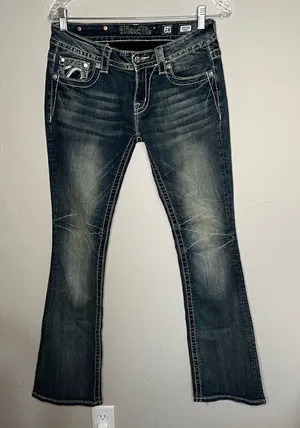 Miss Me Bootcut Western Thick‎ Stitch Flap Pocket Embellished Denim Jeans thumbnail 1