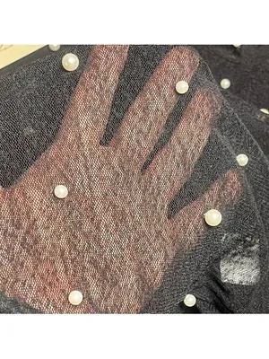 Amber Skies Pearl Embellished Sheer Mesh Top Black Cocktail Glam Whimsigoth XL thumbnail 13