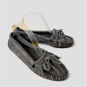 Minnetonka Suede Kilty Hardsole Moccasins Gray Rubber Sole Women's Size 7.5 thumbnail 2