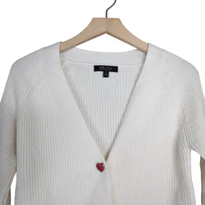 Witty Fox Women's S Rhinestone Heart Button Up Cropped Cardigan Sweater thumbnail 3