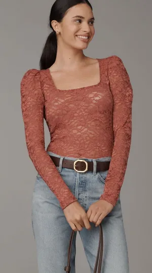 NWT Anthropologie Puff-Sleeve Sheer Lace Long Sleeve Top Size XL thumbnail 1