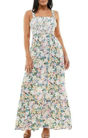 Lily Rose Smocked Floral Bodice Maxi Dress thumbnail 1