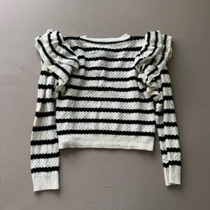 Shein Ruffle Shoulder Striped Knit Sweater thumbnail 7