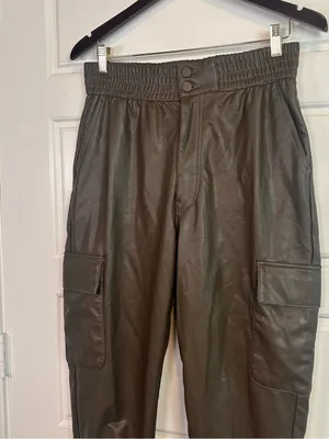 Abercrombie & Fitch Faux Brown Leather Cargo High Rise Jogger Pants Size L NWT thumbnail 3