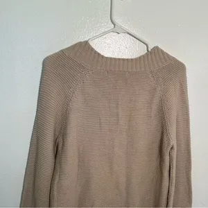 Marled Reunited Women's Sz Medium Lace Up V-Neck Sweater Beige Black Wide Sleeve thumbnail 8