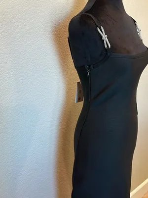 Bella Barrett Bodycon Black Cutout Evening Gown with Rhinestone Straps thumbnail 8