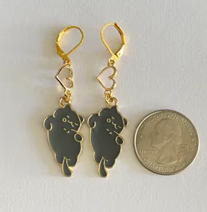 Handmade Kawaii gray cat heart dangle earrings✨ thumbnail 5