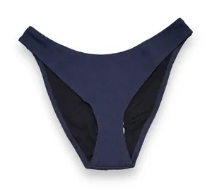 J. Crew Textured‎ Curved-Waist Cheeky Bikini Swim Bottom in Navy Blue Sz L NEW thumbnail 1