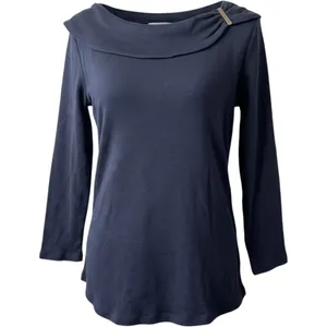 Rafaella Black Boat Neck Long Sleeve Top Metal Detail Shirt sz Small NWT thumbnail 1