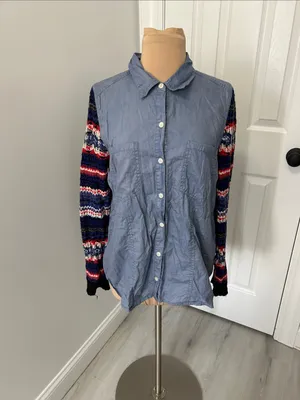 We The Free Fair Isle Sleeve Chambray Button Down Shirt thumbnail 3