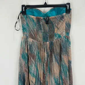 Lulus Juniva Teal Multi Abstract Print Pleated Bustier Midi Dress Cocktail S NWT thumbnail 10