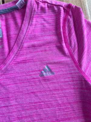 Adidas Climalite Ultimate Tee Pink Heather V Neck Athletic Shirt Women’s Large thumbnail 2