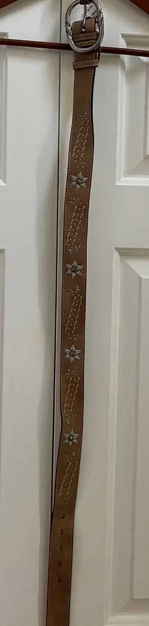 Roper Western Belt Women M 30/33 Leather Brown Embroidered Boho Cowgirl Rodeo thumbnail 1