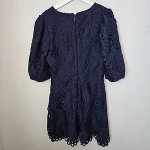 Adelyn Rae Harper Lace Mini Dress Cocktail Scallop Navy Blue Empire-waist V-neck thumbnail 5