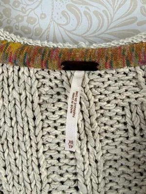 Free People Gray and Cream Mixed-Media Cable Knit Hoodie - Size - XS thumbnail 5