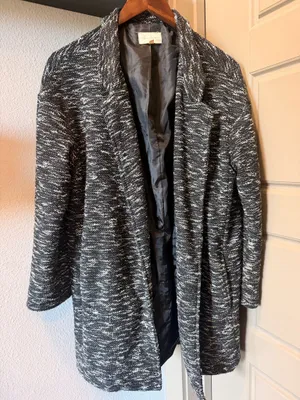 Black White Textured Long Blazer Size M thumbnail 1