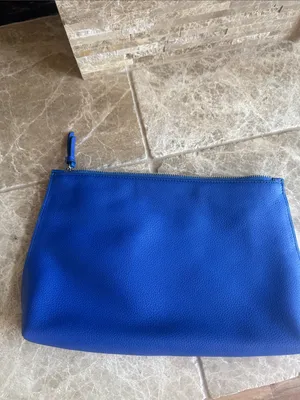 Blue Leather Zip Pouch Clutch thumbnail 3
