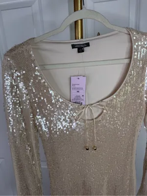 Wild Fable Champagne Sequin Mini Dress XS NWT Long Sleeve Party Holiday Glam thumbnail 5