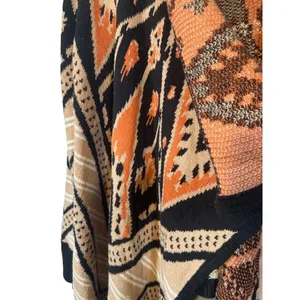 Blu Pepper Brown Peach Multi Color Aztec Mixed Print Knit Cardigan Women Sz M thumbnail 3