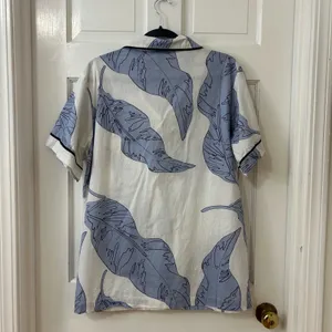 Katie Kime Pajama Top Sz XL Blue 100% Cotton Banana Leaf Tropical Chic‎ Coastal thumbnail 3