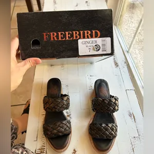 Freebird ginger braided distressed black leather sandals thumbnail 10