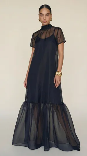 NWT Few Moda Melody Maxi Dress size Small S Black Mesh Caara thumbnail 1