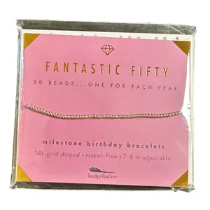 NIB LUCKY FEATHER 14K Gold Dipped Milestone 50th Birthday Stretch Bracelet thumbnail 2