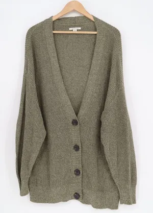 American Eagle Outfitters Cardigan Sweater Womens Large Olive Green Knit Ribbed thumbnail 1