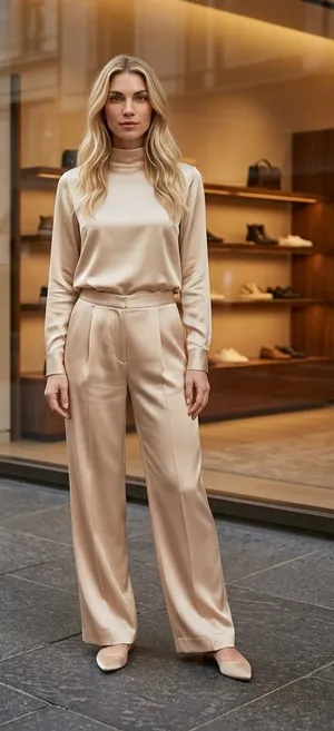 Talbots Petites Champagne Satin Wide Leg Dress Pants Size 6P thumbnail 1