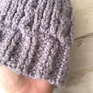 Lavender Purple Chunky Crochet Beanie Winter Hat Women’s OS Handmade thumbnail 2