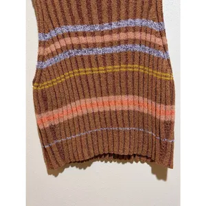 Free People L Edith Striped Turtleneck Sweater Brown Crop Tank Sleeveless Ribbed thumbnail 6