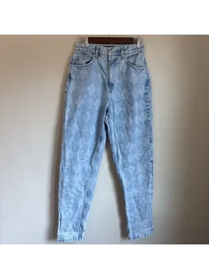 ASOS DESIGN High Rise Slouchy Mom Jeans Argyle Laser Print Light Wash 28x32 thumbnail 2