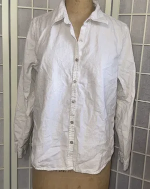Orvis Linen White Beach Coastal Lagenlook Minimalist Blouse Size Medium thumbnail 1