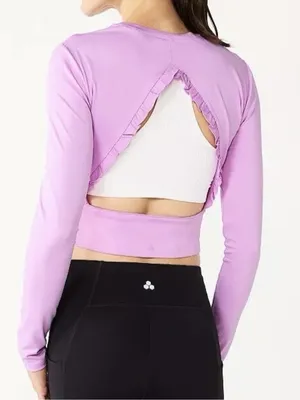 Tek Gear Ruffle Cut Out Black Workout Top Yoga thumbnail 2