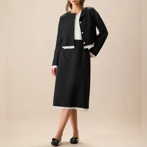 Rihoas Black Contrasting Slit Midi Skirt thumbnail 4