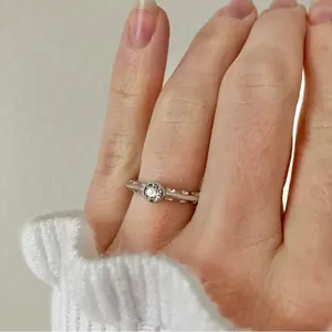 Bezel Silver Knife Edge Diamond Ring Vintage “Tamsin” Inset Simple Stacking Jewelry thumbnail 2