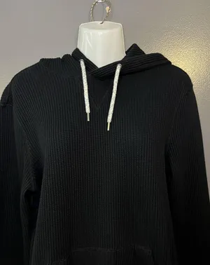 American Eagle Outfitters Hoodie Womens Small Black Waffle Knit Thermal Pullover thumbnail 1