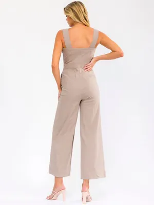 Nordstrom Sleeveless Wide-Leg Jumpsuit in Beige L thumbnail 2