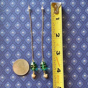 Handmade boho vintage goth grunge fairy whimsical style quality Czech glass moon/star beads stainless threader earrings🌝🌠💚⭐️ thumbnail 4