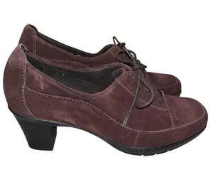 NEW Clarks Bendables Brown Suede Lace Up Oxford Heels Booties Shoes size 10W thumbnail 3