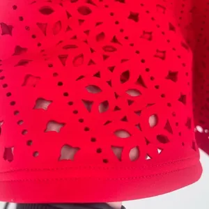 Alya Women's Scuba Sleeveless Round Neck Eyelet A-Line‎ Party Dress Red Size XS thumbnail 8
