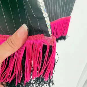 Homemade Pinstripe Fringe Sequin Pencil Skirt Sz M Hot Pink Y2K Festival Flapper thumbnail 8