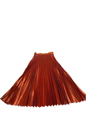 Lulus Fashionable Babe Rust Brown Satin Pleated Midi Skirt thumbnail 2
