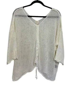 POL V-Neck Open Knit Lightweight Knit Beachy Sweater in Off-White/Ivory - Size S thumbnail 1