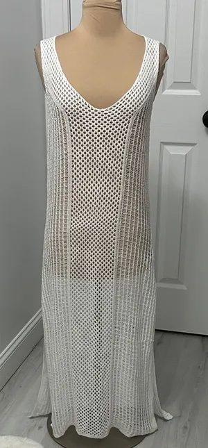 Zara White Crochet Cover Up Maxi Dress thumbnail 1