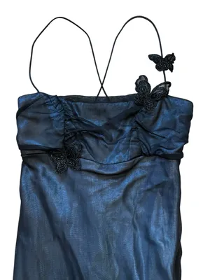 Vintage Zum Zum Blue Black Mesh Overlay Maxi Dress Prom Formal Gown 90s Y2K thumbnail 3