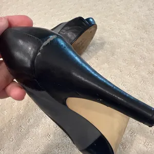 Steve Madden 7M Black Gray Leather Peep Toe Platform Heels thumbnail 5