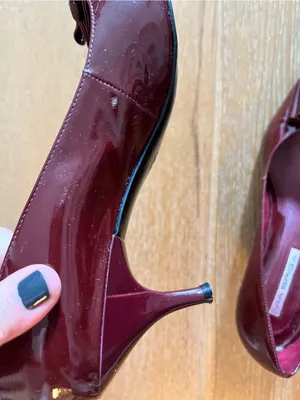 Via Spiga Burgundy Patent Bow-Accent Pointed Pump kitten heel used thumbnail 6