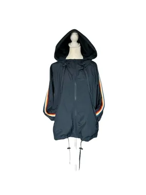 ZYIA Active Rainbow Sleeve Bomber Jacket w/ Thumbholes Blue Size Medium thumbnail 2